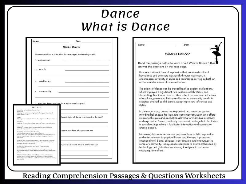 What is Dance Reading Comprehension Passages & Questions Worksheets