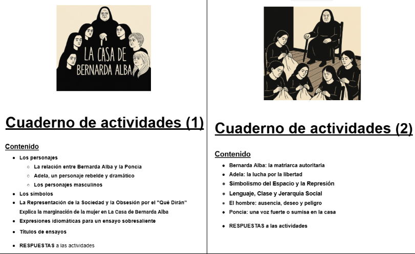 Casa de Bernarda A: activities, essays, answers (x 2 comprehensive booklets)