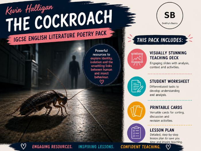 “The Cockroach" - poem by Kevin Halligan - card activity lesson pack from Smithy's Basics