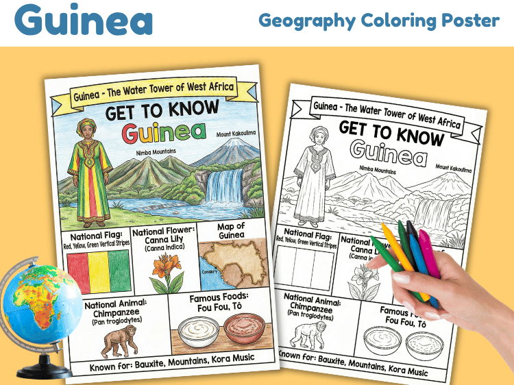 Guinea Geography Coloring Poster | Country Facts & Culture