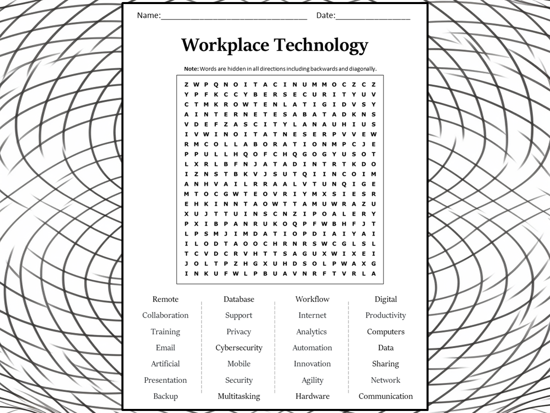 Workplace Technology Word Search Puzzle Worksheet Activity Teaching 
