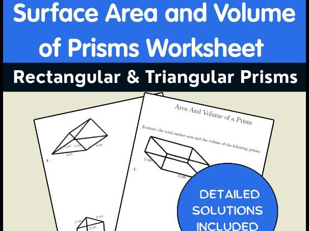 Surface Area and Volume of Prisms Worksheet | Rectangular & Triangular Prisms