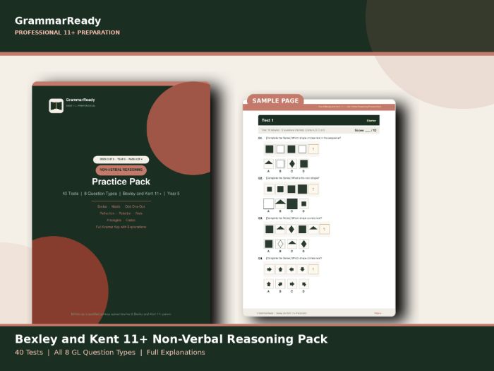 Bexley and Kent 11+ Non-Verbal Reasoning Practice Pack , 40 Tests, Full Explanations