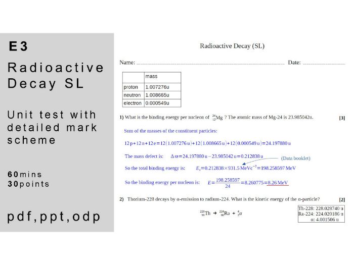 IB physics: E.3 - Radioactive Decay (SL). Unit Test.