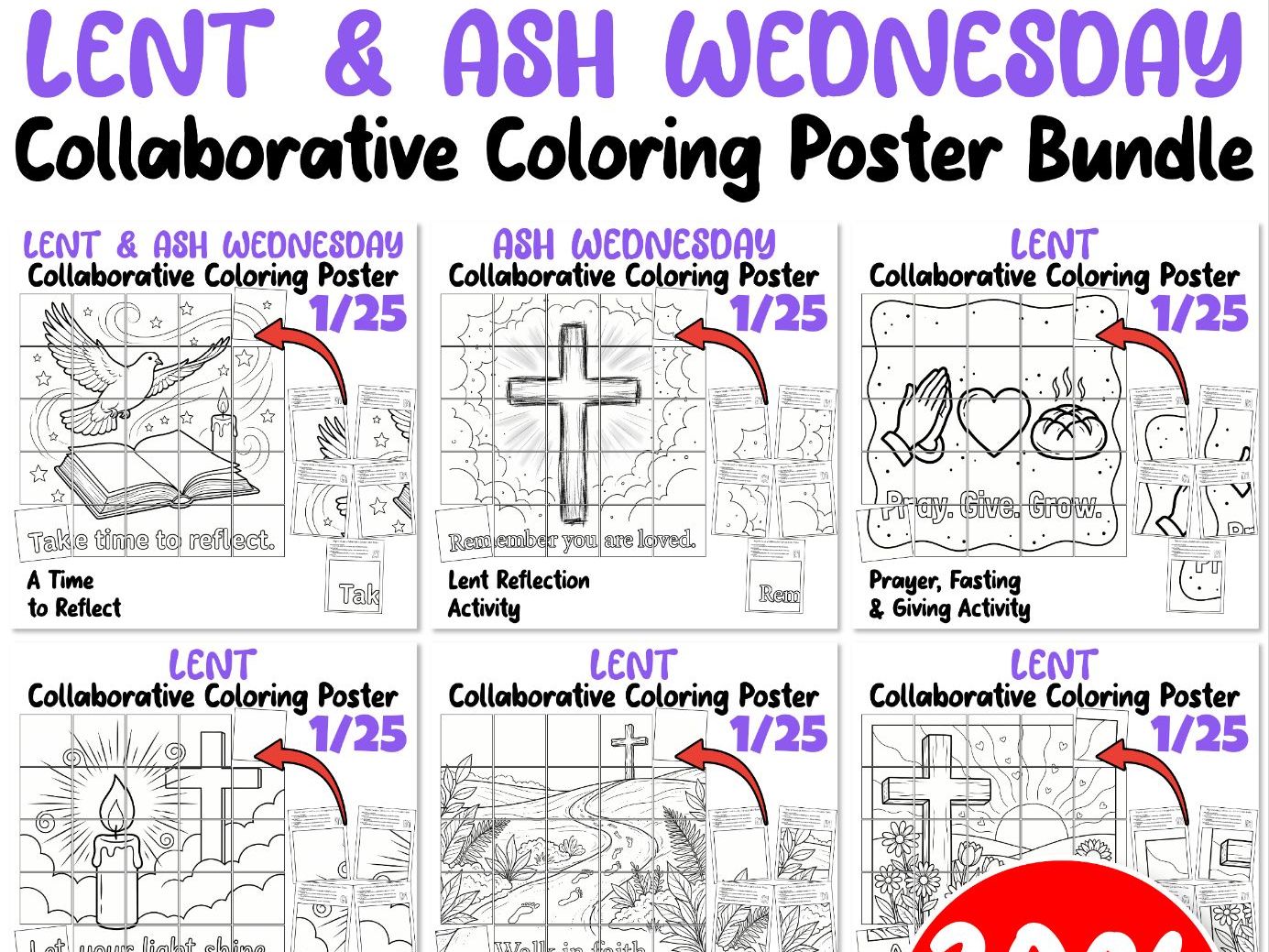 Lent & Ash Wednesday Collaborative Coloring Posters Bundle