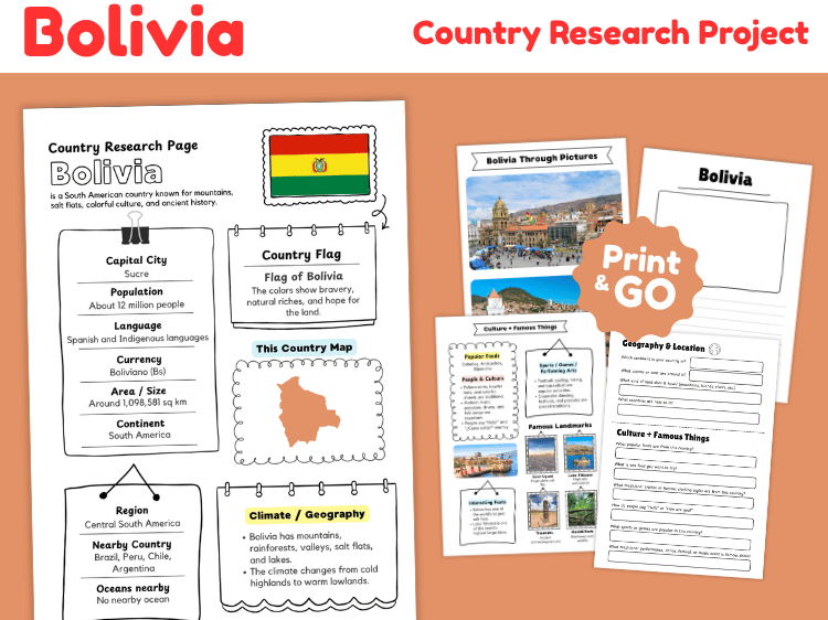 Bolivia Country Research Project | Geography & Culture Worksheets