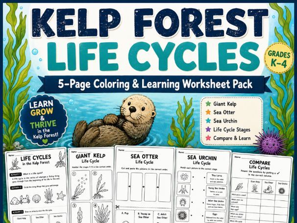 Kelp Forest Life Cycles | Ocean Science Worksheets | Marine Biology Activities