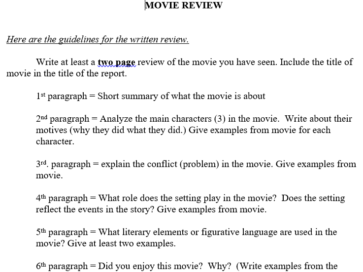 Movie/Book Review Multi-paragraph Essay Format