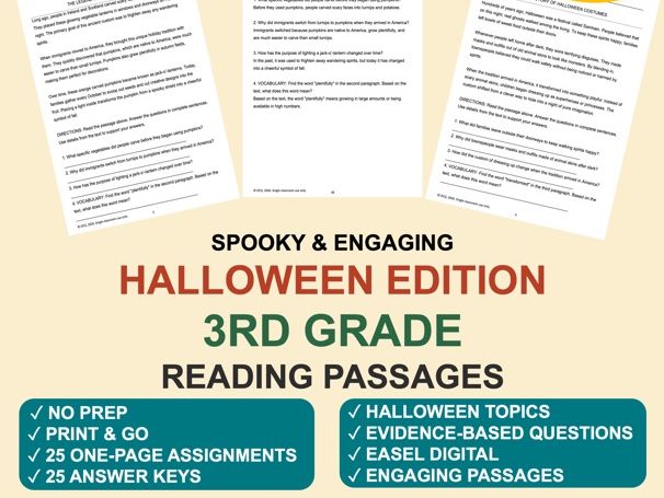 3rd Grade Reading Comprehension Passages | Halloween Edition Bundle (25 Pack)