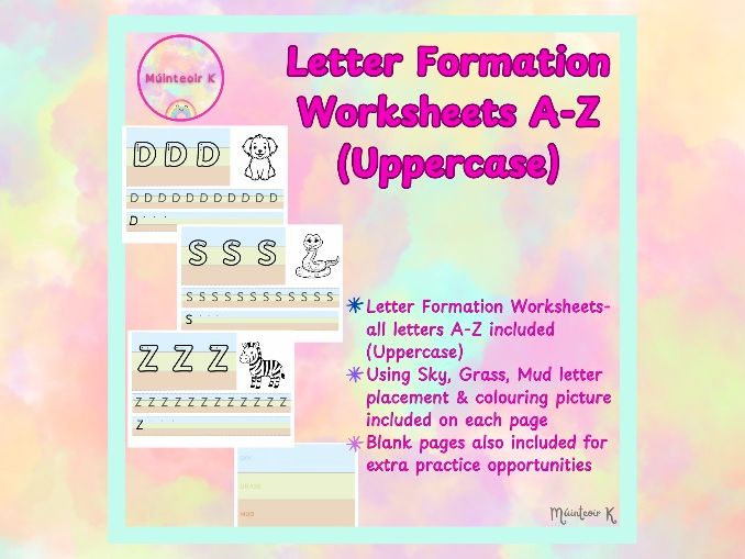 Letter Formation Worksheets A-Z (Uppercase) Sky/Grass/Mud