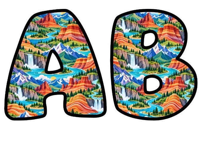 Canyon Rivers Landscape Bubble Letters | Geography Topic Bulletin Board Letters