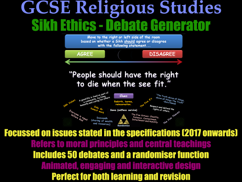 GCSE Sikhism - Ethical Debate Generator [Sikh Morality, Revision, RE, RS, Exam Practice]