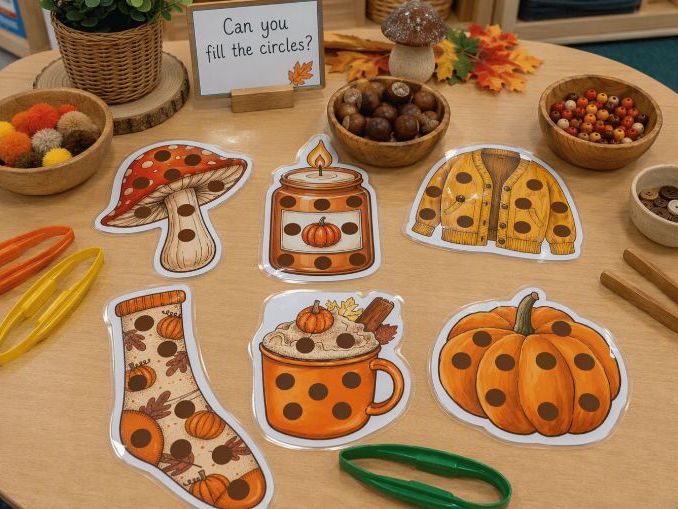 Autumn Fine Motor Loose Parts Mats | EYFS Conker Spot Activity