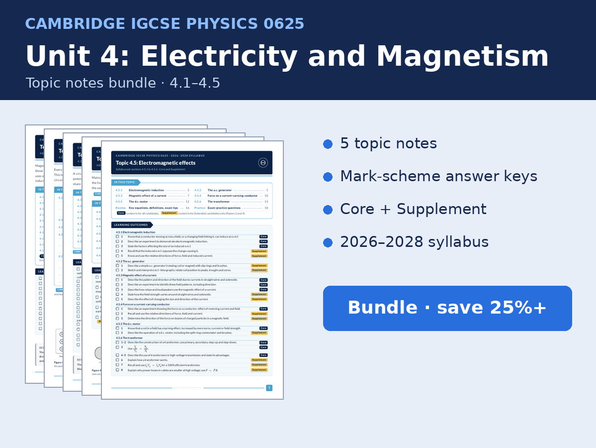 IGCSE Physics 0625 Unit 4 Electricity and Magnetism Notes Bundle
