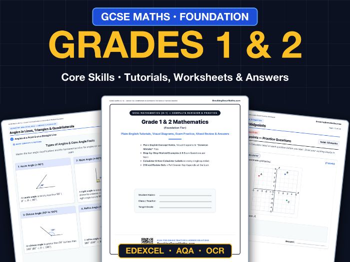 GCSE Maths Grades 1 & 2 Foundation Revision & Exam Workbook Pack (26 Topics + Answers)