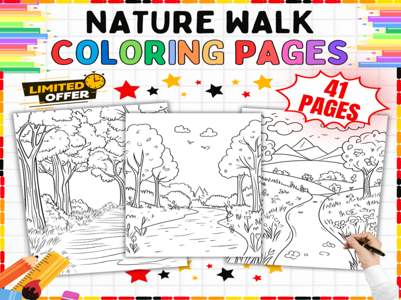 Nature Walk Coloring Pages | Forest Woodland Printables for Kids | Relaxing Art Activities