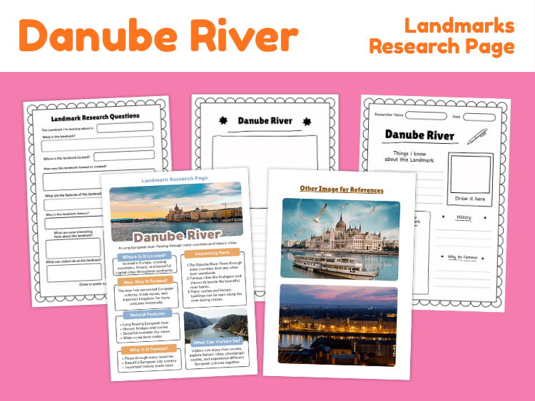 Danube River Landmark Research Project | Geography Worksheets