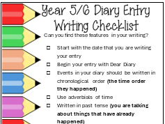 Writing Checklist Year 5/6 Diary Entry