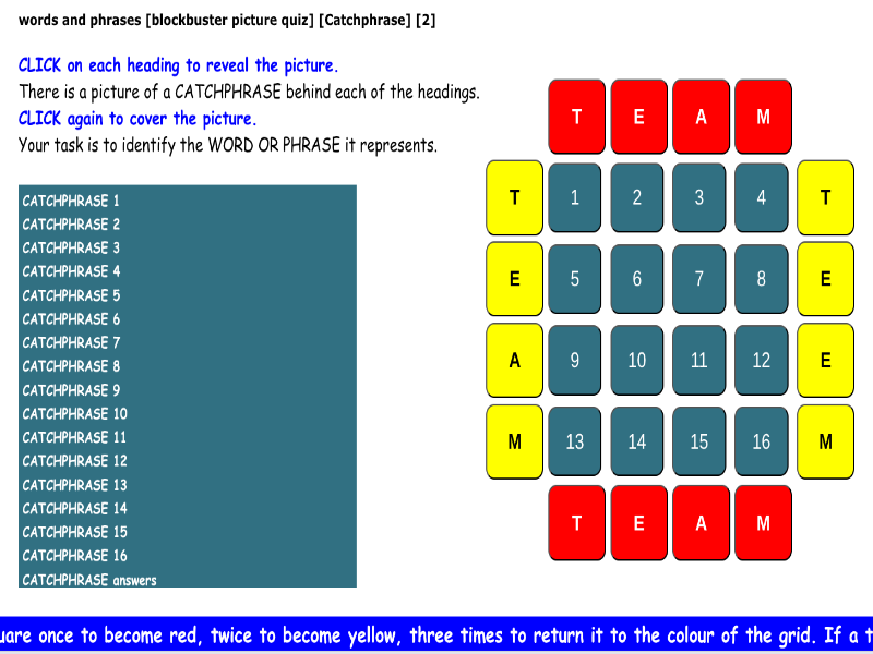 words and phrases [blockbuster picture quiz] [Catchphrase] [2]