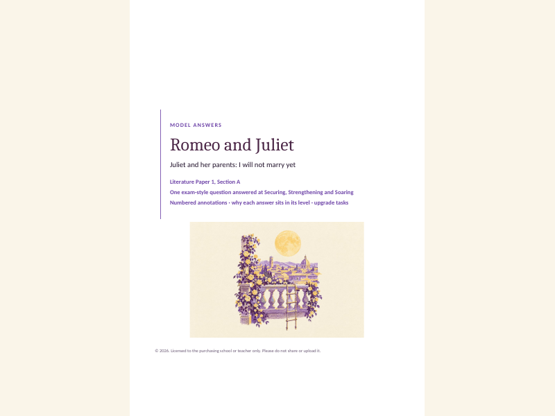 Romeo and Juliet model answers at three levels: Juliet and her parents