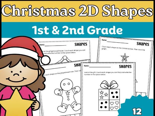 Christmas Shape Activities | 2D Shapes Count & Graph Worksheets/1st & 2nd Grade