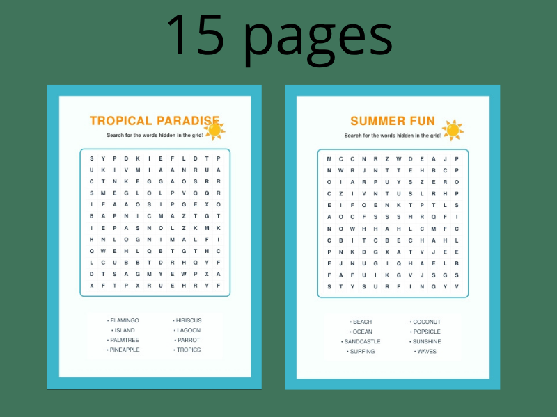 15+ Summer Themed Word Search Worksheets