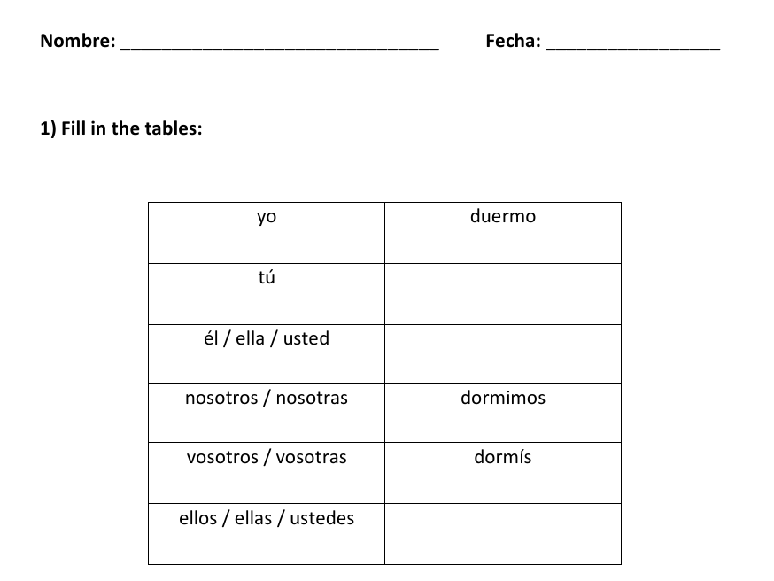 DORMIR Conjugation Worksheets | Present Tense