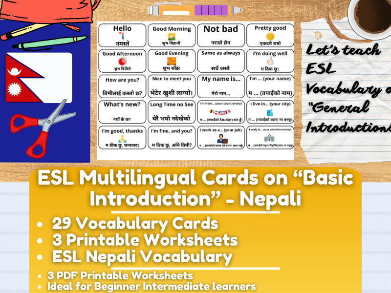 ESL Multilingual Vocabulary Flashcards - General Introductions - Nepali
