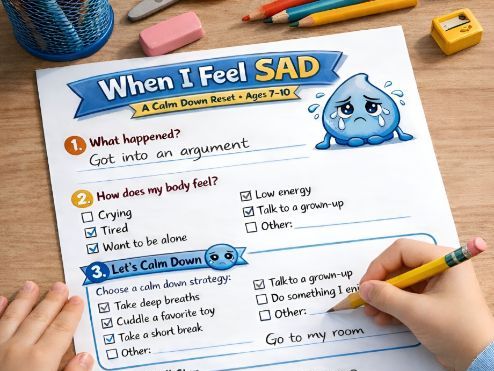 When I Feel Sad Worksheet for Kids.