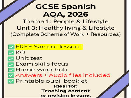 Free Sample – Lesson 1 - AQA GCSE Spanish 2026: Theme 1, Unit 3 Healthy Living & Lifestyle