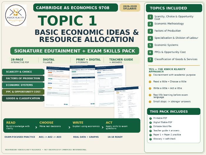 Cambridge AS Economics 9708 Topic 1: Basic Economic Ideas & Resource Allocation