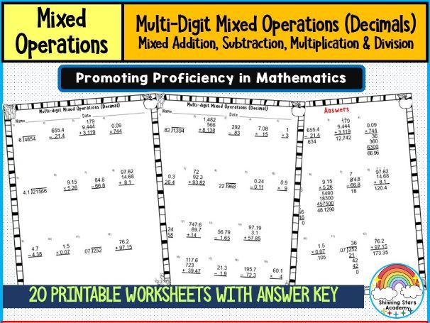Multi-Digit Mixed Operations with Decimals (Beginner Level) Worksheets | Decimal Arithmetic Practice