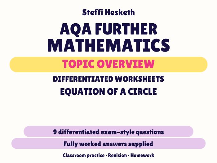AQA Further Maths Equation of a Circle | Topic Overview Differentiated Worksheet