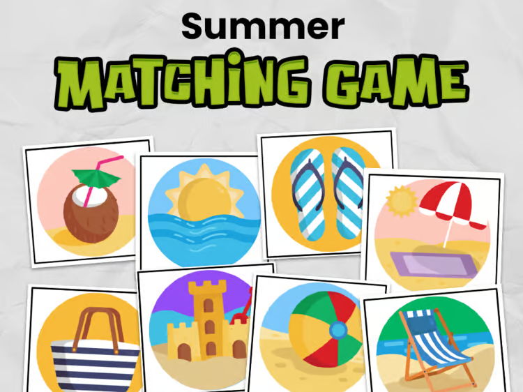 Summer Matching Card Game | Memory Game Centers for Kindergarten or EYFS