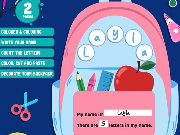 Backpack Name Activity, Back to School Learning Craft, Student Introduction Resource