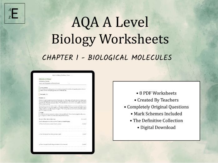 AQA A Level Biology Worksheets Chapter 1 - Biological Molecules