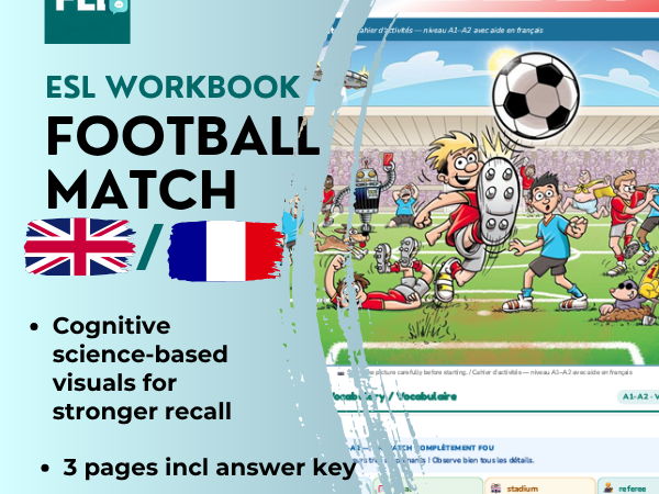 Football ESL Picture Description Workbook | A1–A2 English + French