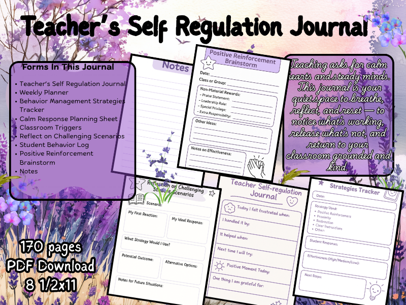 Teacher’s Self Regulation Journal-DFY Interactive Pages-150 pages