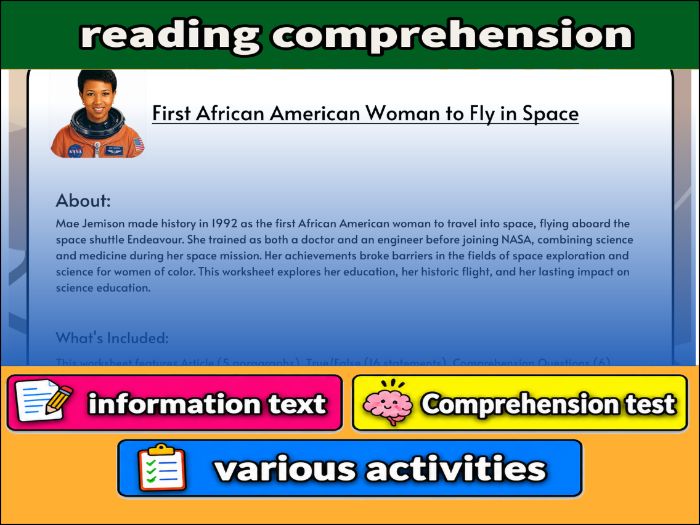 Mae Jemison :  First African American Woman to Fly in Space- Reading Comprehension & Activities