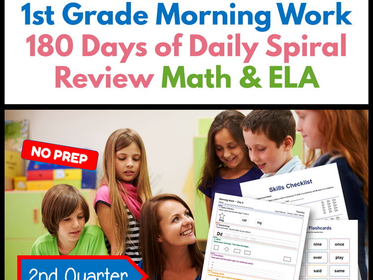1st Grade Morning Work | 180 Days Daily Spiral Review | Math & ELA | 2nd Quarter
