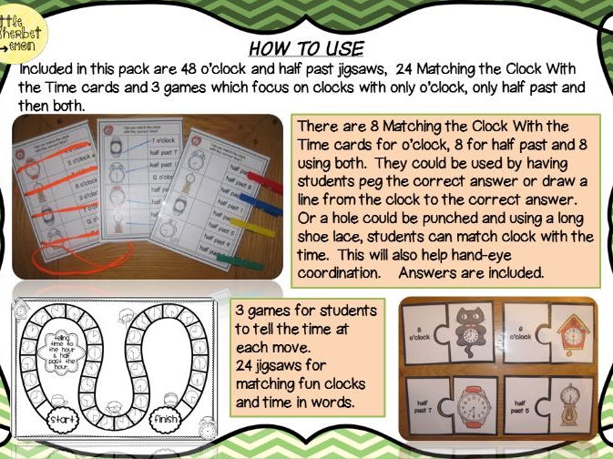 Telling the Time - O'clock and Half Past Activities by ...