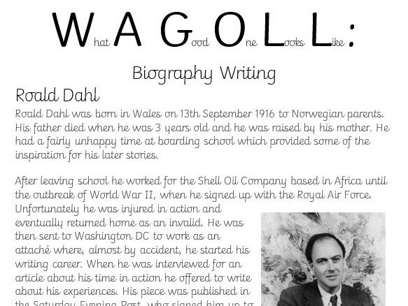 Roald Dahl Biography Writing WAGOLL