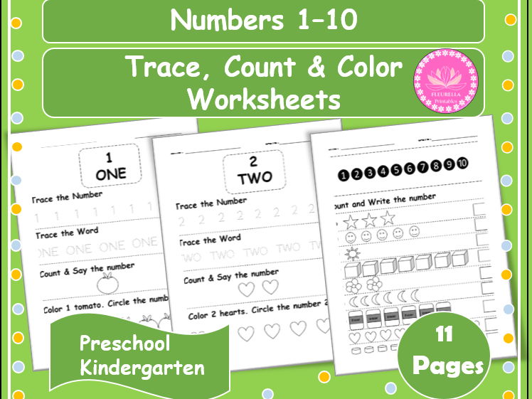 Numbers 1-10 Tracing Worksheets | Trace, Count & Color | Preschool & Kindergarten Math Printable