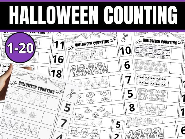 Halloween Counting 1–20 | Cut and Paste Math Worksheets for Preschool & Kindergarten