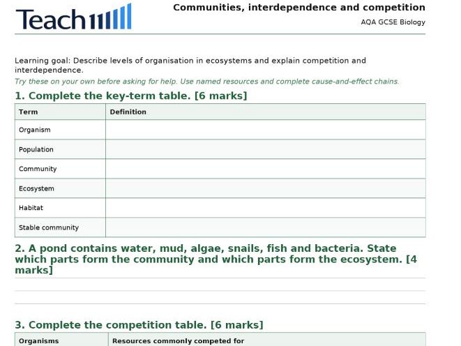 AQA GCSE Biology Ecology Worksheets & Answers