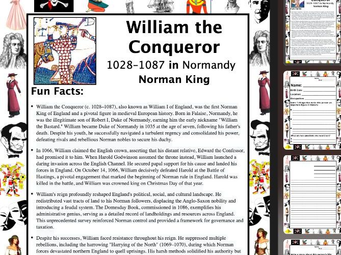 William the Conqueror PACKET & ACTIVITIES, Important Historical Figures Series