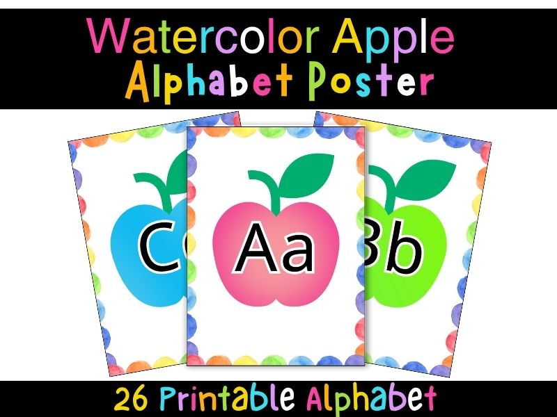 Watercolor Apple Alphabet Posters | Colorful ABC Classroom Wall Art & Decor