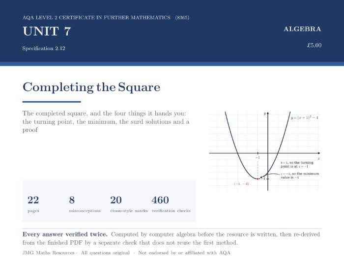AQA Level 2 Further Maths - Completing the Square