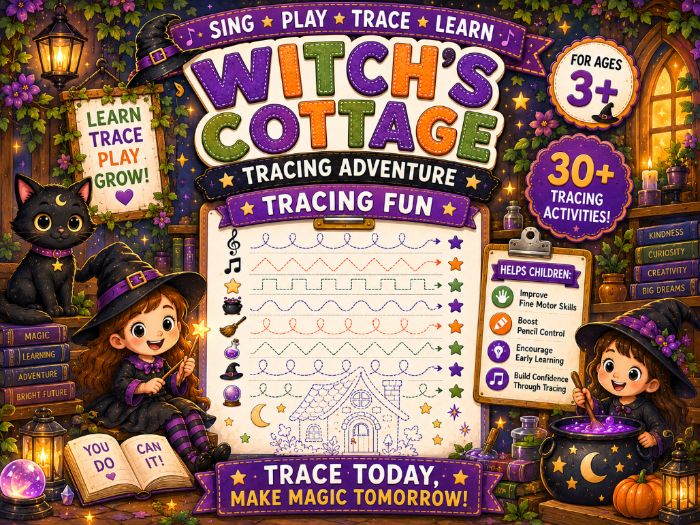 Witch’s Cottage Tracing Worksheets | Halloween Fine Motor & Pre-Writing Activities | Preschool–1st