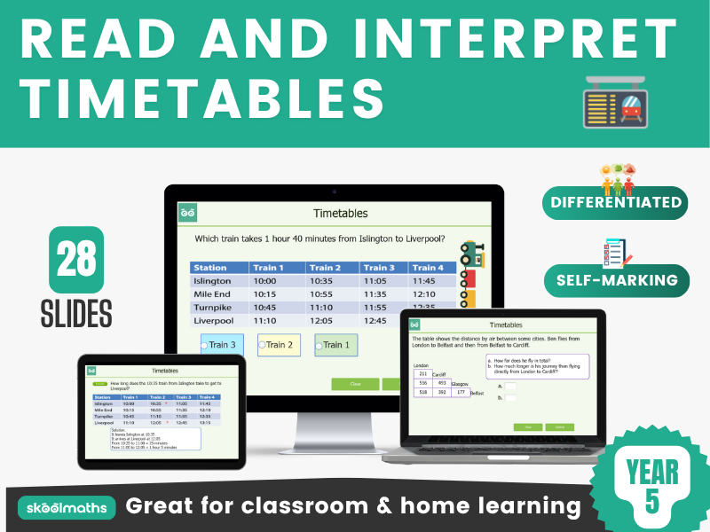 Year 5 Interactive Timetable Skills: Complete, Read, and Interpret Timetables - Digital Lesson